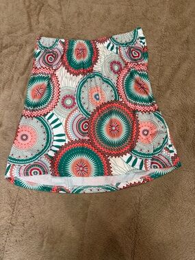 Women’s Geometric Print Mini Skirt - Green & Coral